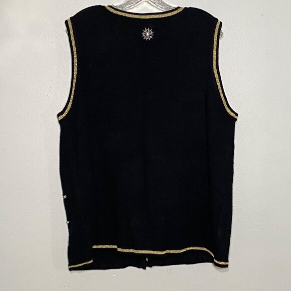 Womens XL Christmas Sweater Vest Holiday Time Black Merry Christmas Elf Design - Picture 2 of 7